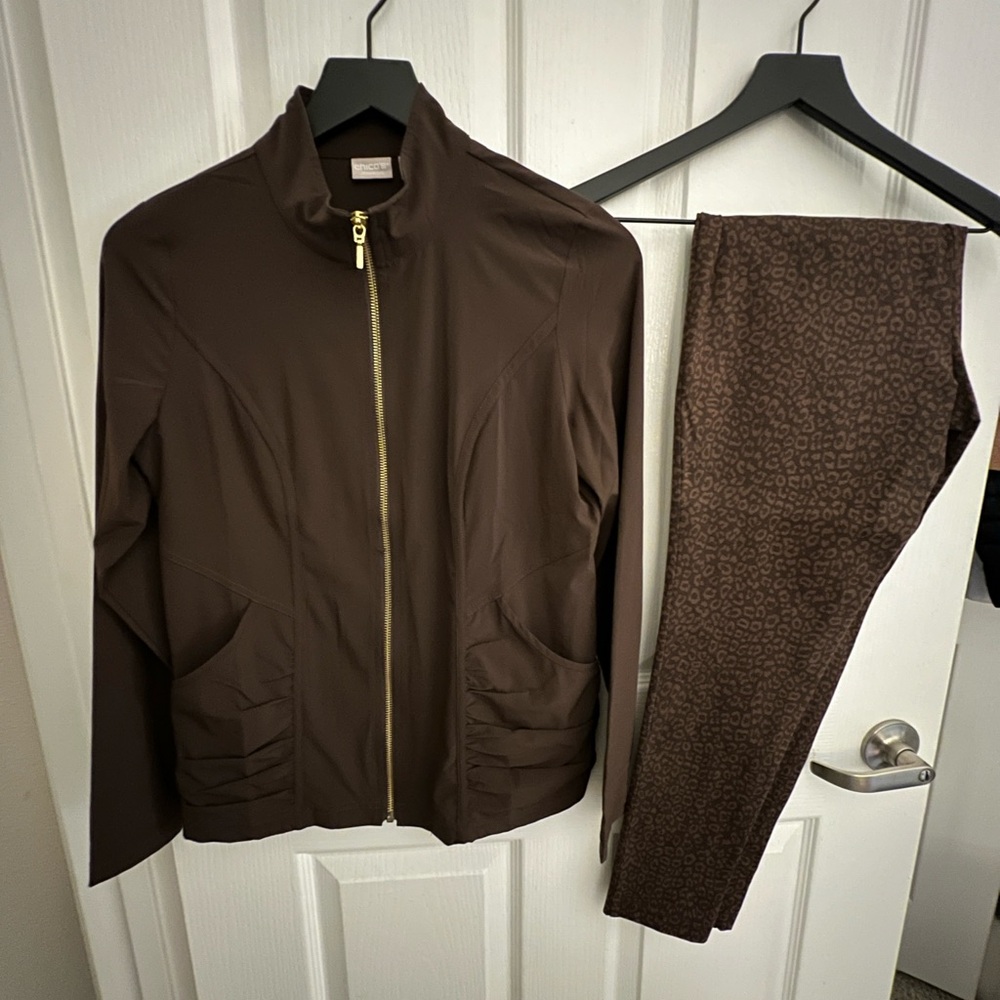 Brown Jacket and Leopard Print Leggings Set